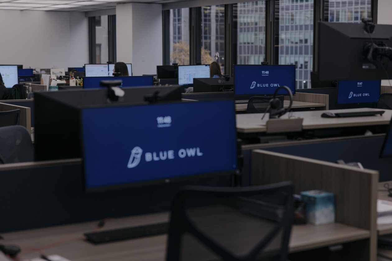 Workstations at the Blue Owl office inside the Seagram Building in New York.