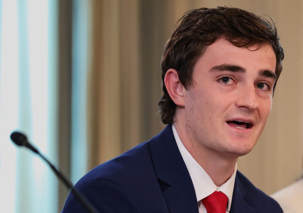 Nick Shirley speaks during a White House roundtable on antifa, an anti-fascist movement, on October 8, 2025.