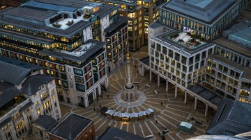An aerial view of the London Stock Exchange Group Plc headquarters in Paternoster Square in the City of London.
