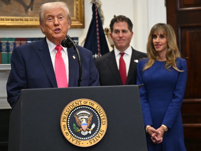 Donald Trump and Michael and Susan Dell