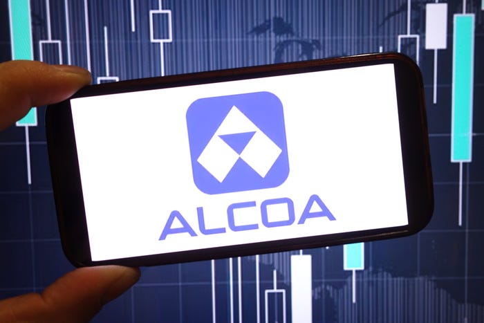 In this photo illustration, the Alcoa company logo is seen displayed on a smartphone screen. (Photo Illustration by Piotr Swat/SOPA Images/LightRocket via Getty Images)