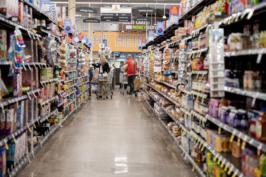 Customers shop at Kroger on January 22, 2026 in Little Rock, Arkansas.