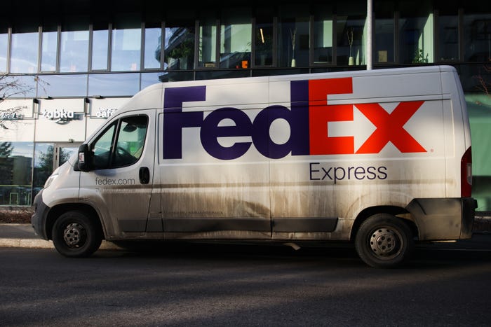 A FedEx delivery truck is pictured during Black Friday preparations in the Georgetown neighborhood of Washington, U.S., November 26, 2024.