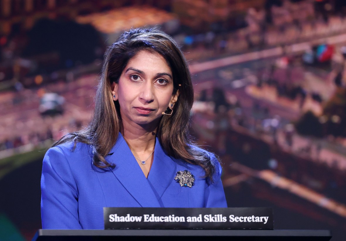 Reform UK Shadow Education and Skills Secretary Suella Braverman at a press conference.