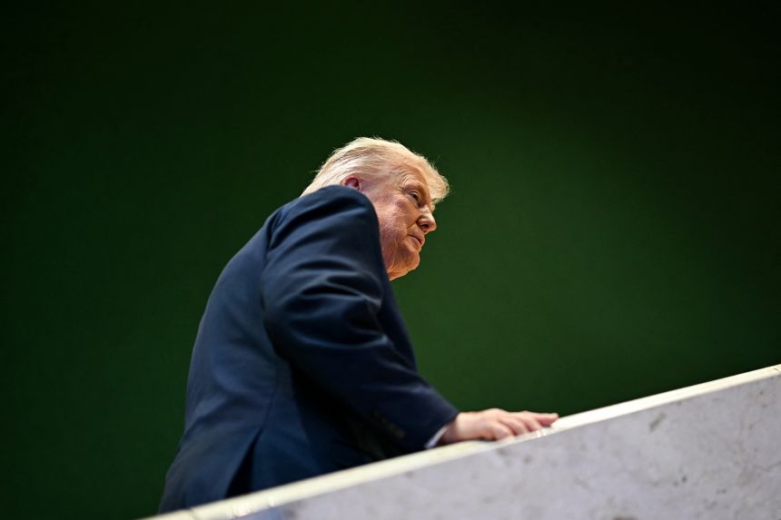 President Donald Trump leaves after giving a speech during the World Economic Forum annual meeting in Davos, Switzerland, in January 2026.
