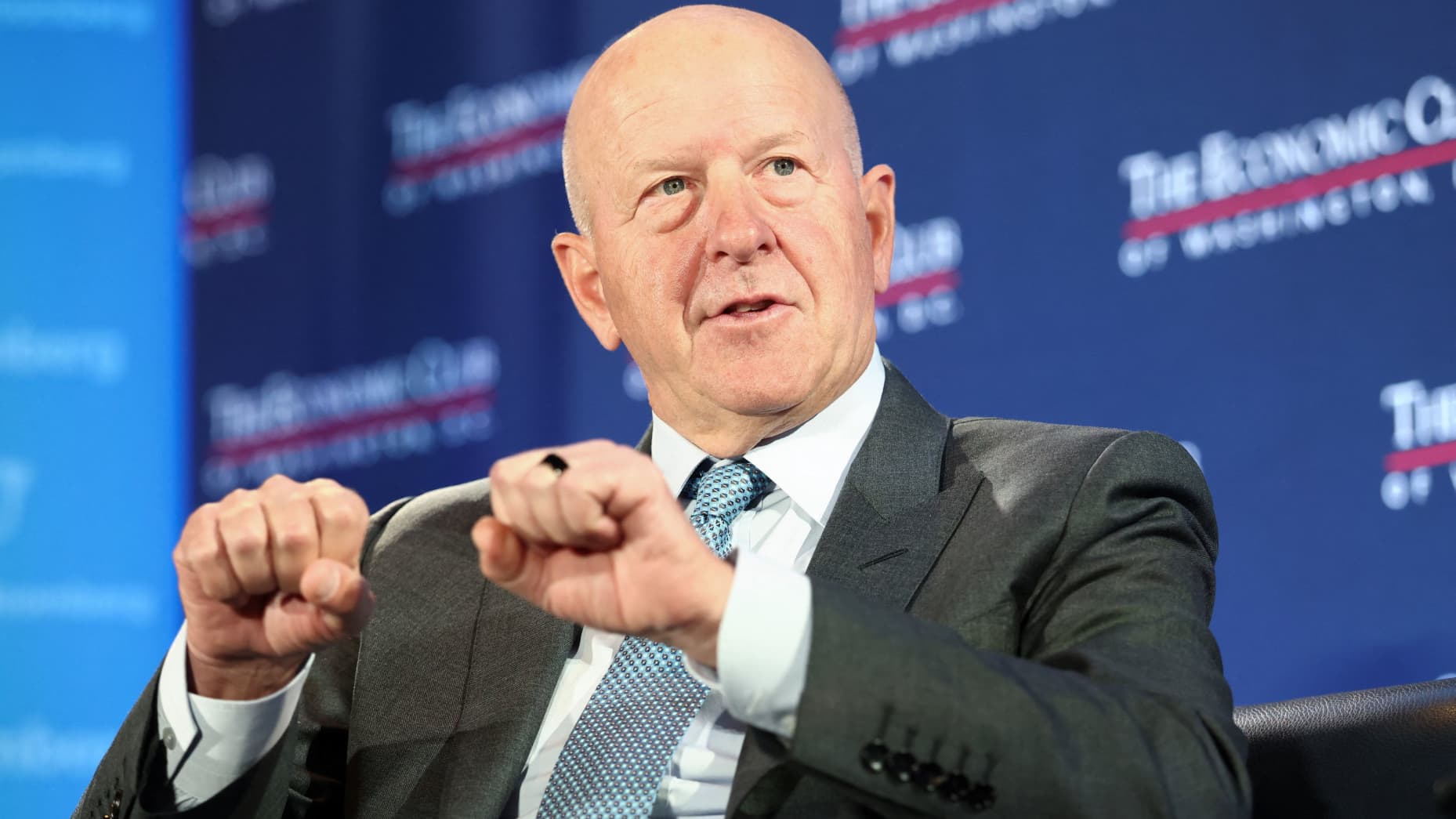 Goldman Sachs CEO David Solomon speaks during an interview at the Economic Club of Washington in Washington, D.C., U.S., October 30, 2025. REUTERS/Kevin Lamarque