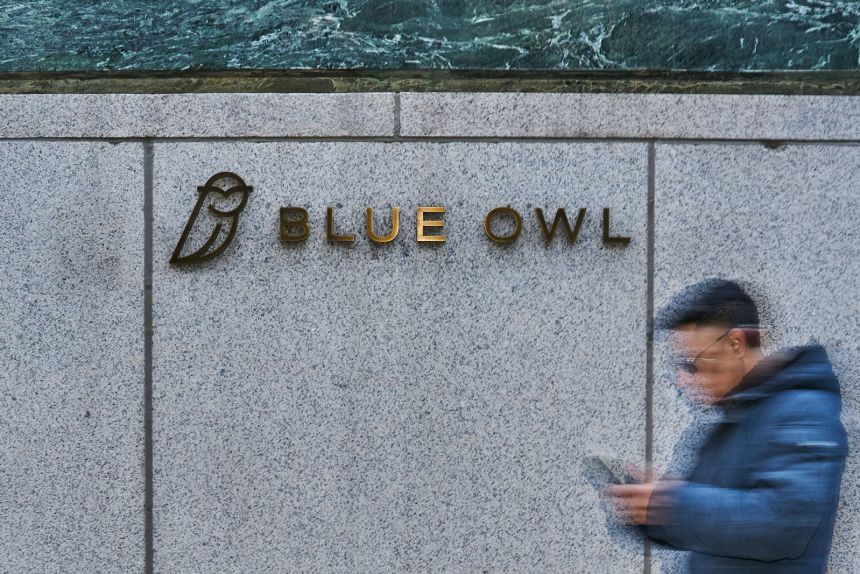 Blue Owl signage outside the Seagram Building at 375 Park Avenue in the Midtown East neighborhood of New York, on January 20.