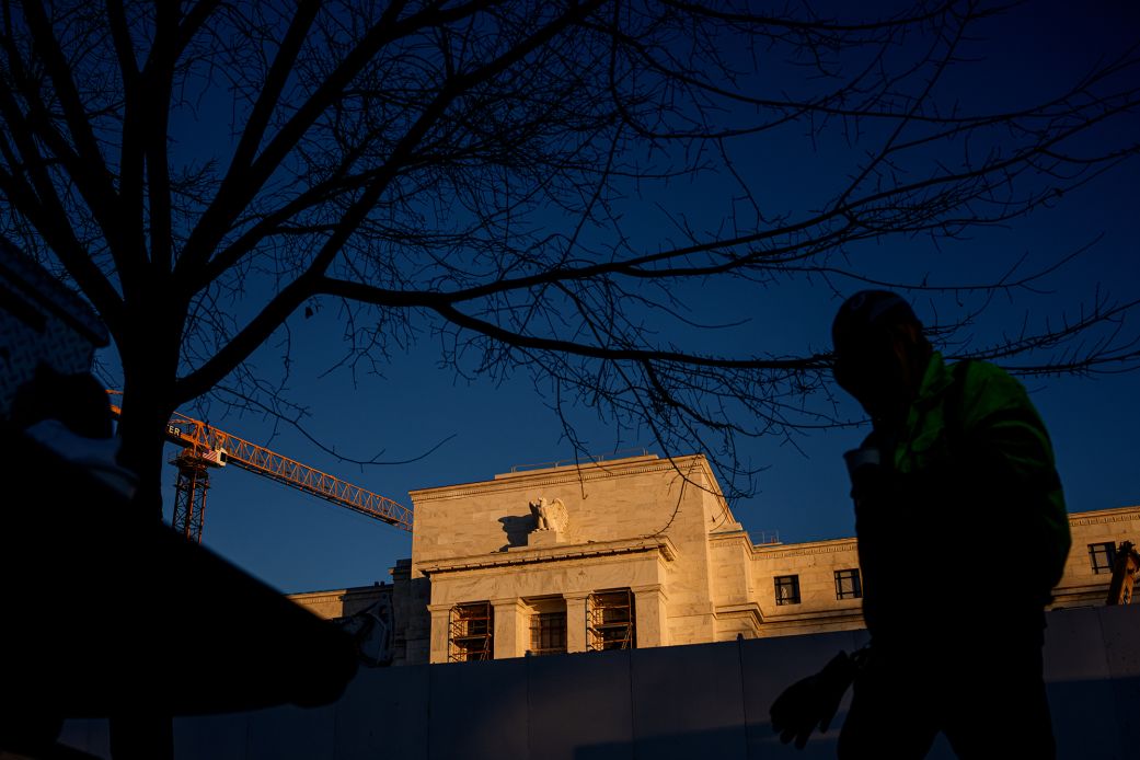 Renovation work continues on the Marriner S. Eccles Federal Reserve Board Building on December 9, 2025 in Washington, DC.
