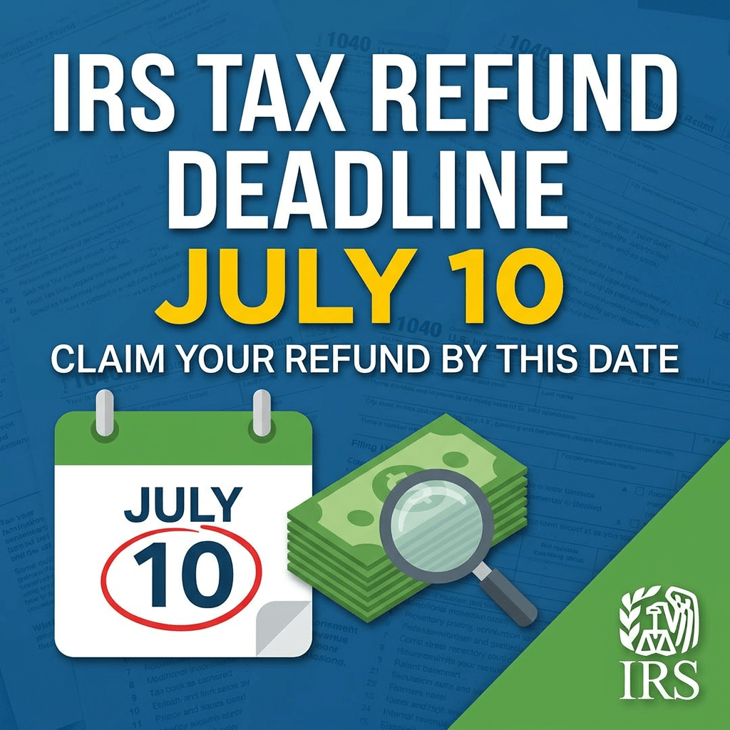 IRS tax refund deadline July 10 with calendar and cash illustration
