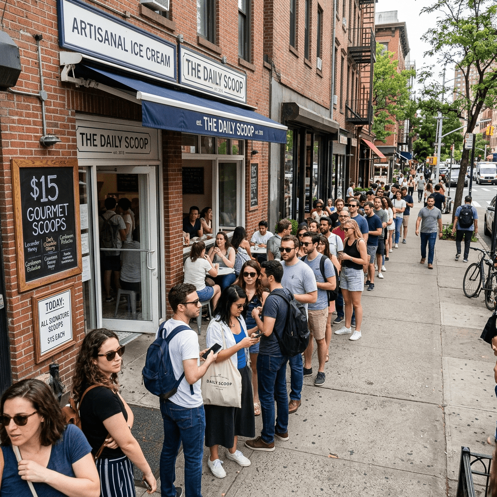 Line outside shop for $15 ice cream