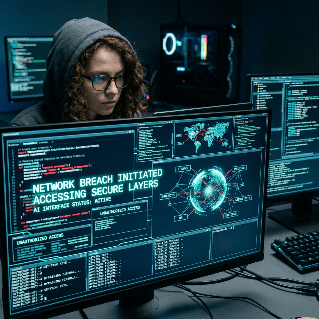 Cybersecurity professional analyzing network breach and unauthorized access alerts