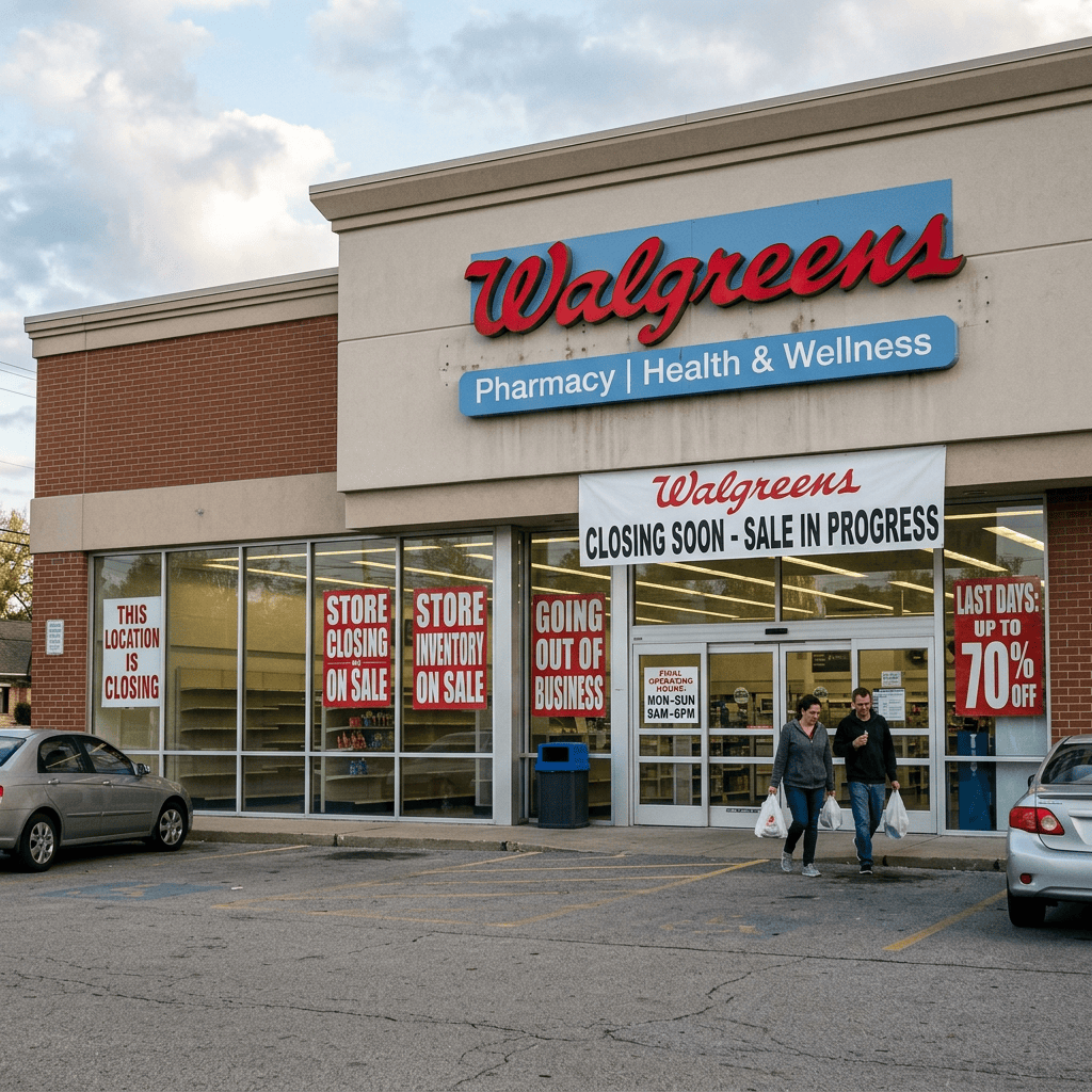 Walgreens storefront with closing signs