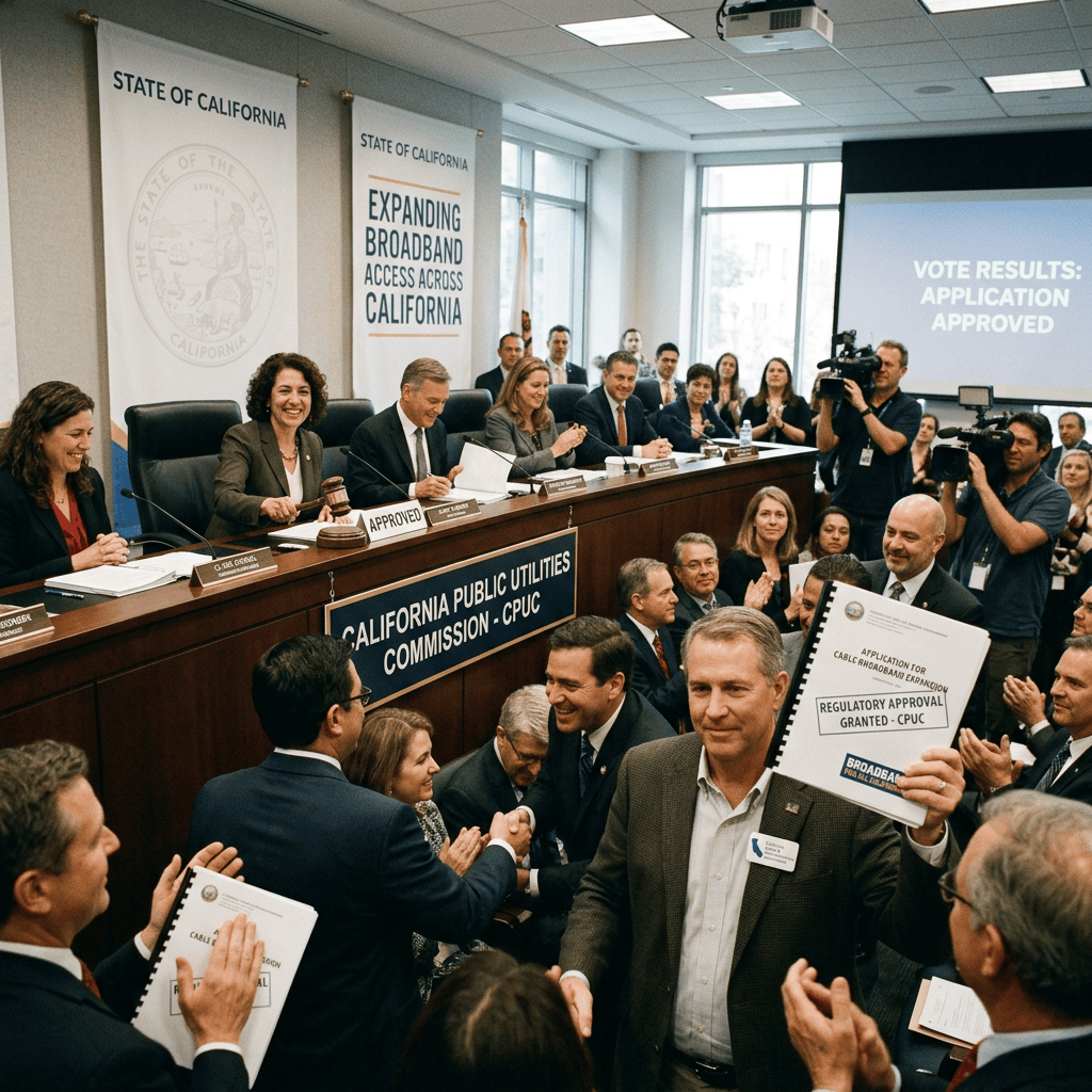 California Public Utilities Commission approves broadband application during a crowded hearing