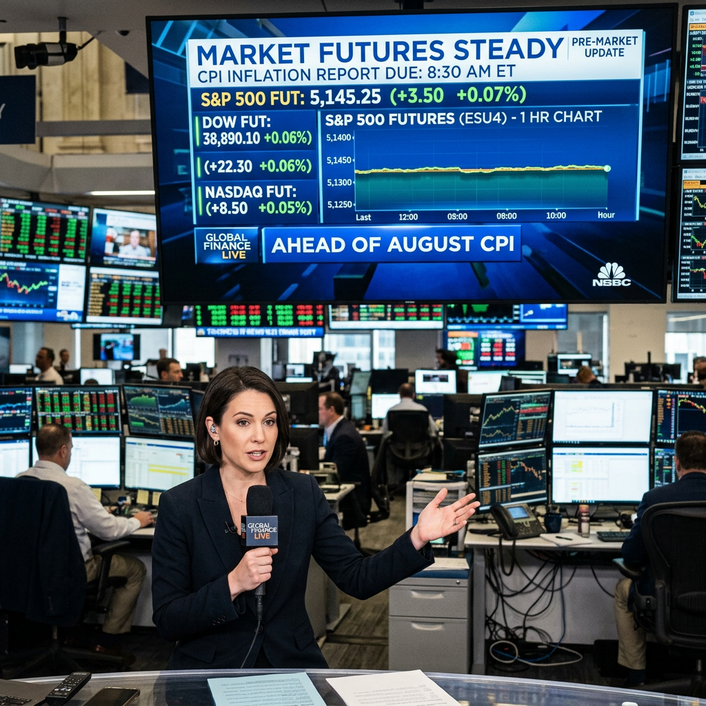 Financial news reporter presenting before market futures and CPI report